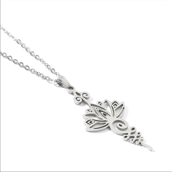 New Unalome Hollow Lotus Flower pendant Necklace - Picture 2 of 10